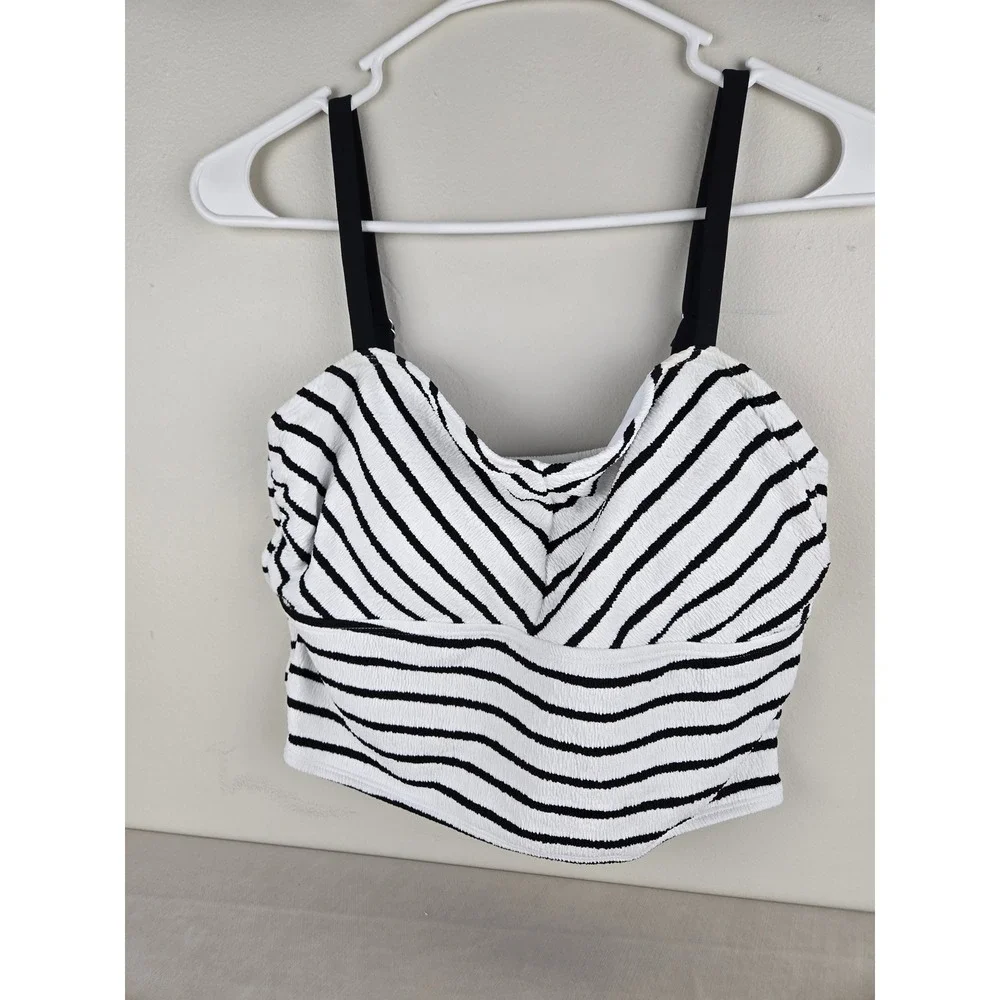 Cupshe Womens Black White Striped Textured Bikini Top Large CAA12D4L065CA - Picture 3 of 10